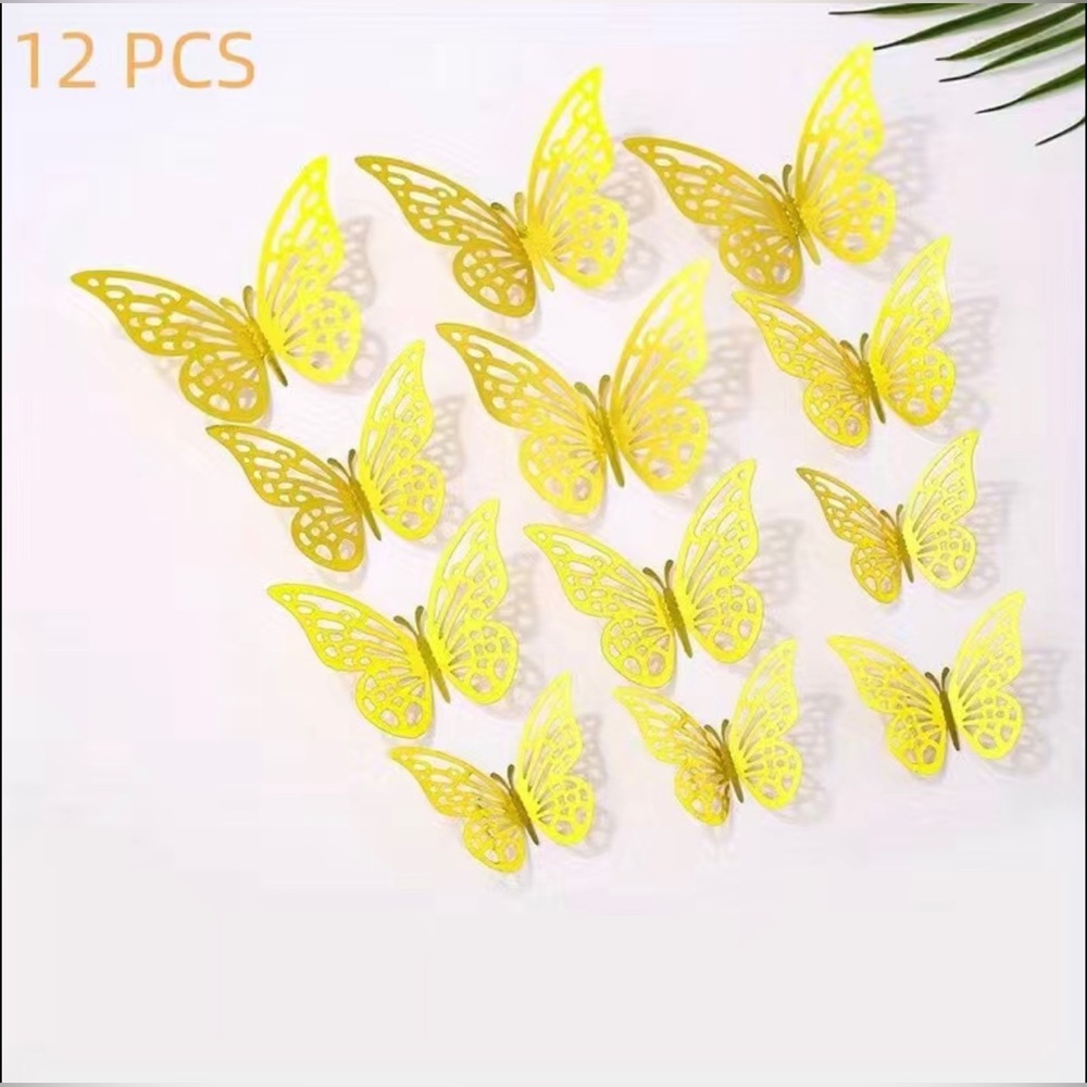 NWT - 12pcs: 3 Sizes 3D Butterfly Wall Decor - Golden